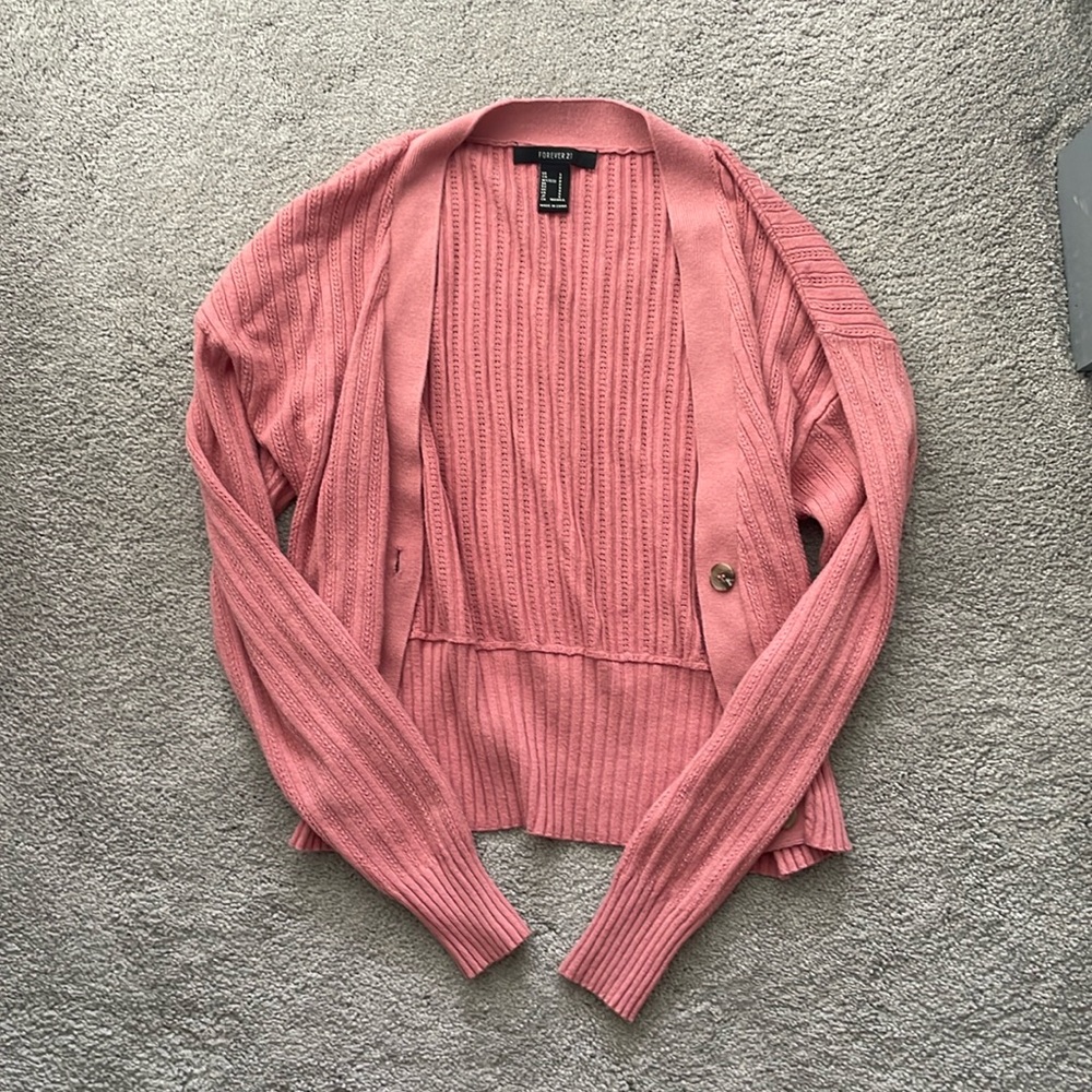 Forever 21 Pink Button Up Knit Sweater